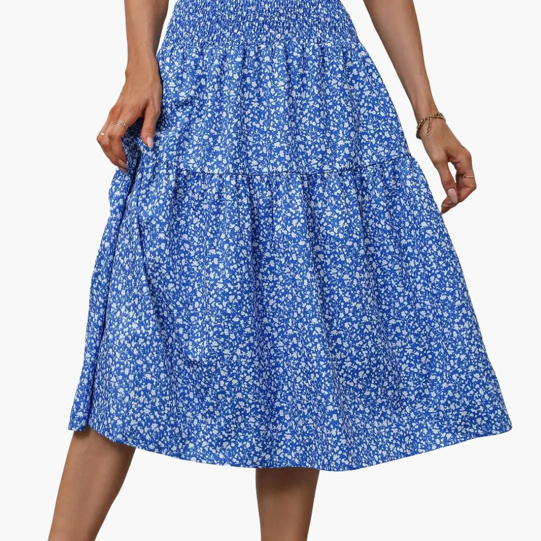 Florabelle — Floral Print Maxi Skirt With Flowing Ruffled Design For Summer Blue