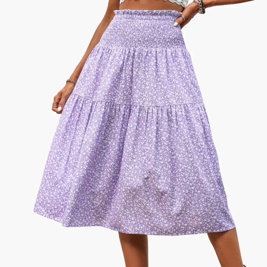 Florabelle — Floral Print Maxi Skirt With Flowing Ruffled Design For Summer Purple