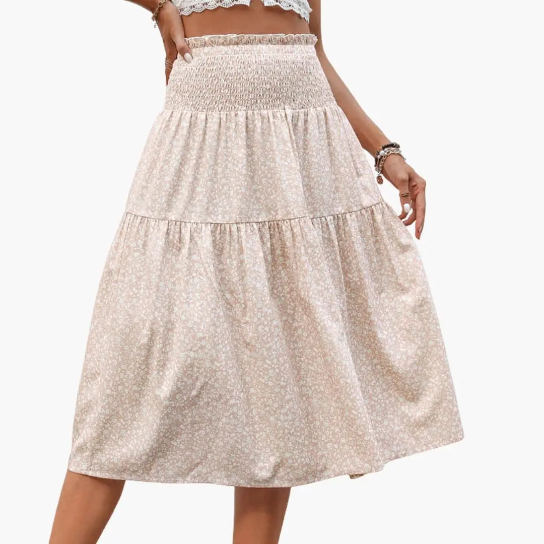 Florabelle — Floral Print Maxi Skirt With Flowing Ruffled Design For Summer Pink