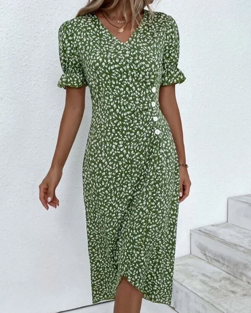 Marguerite — Floral Wrap Dress With Adjustable V-Neck For Elegant Summer Midi Style