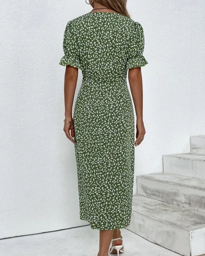 Marguerite — Floral Wrap Dress With Adjustable V-Neck For Elegant Summer Midi Style