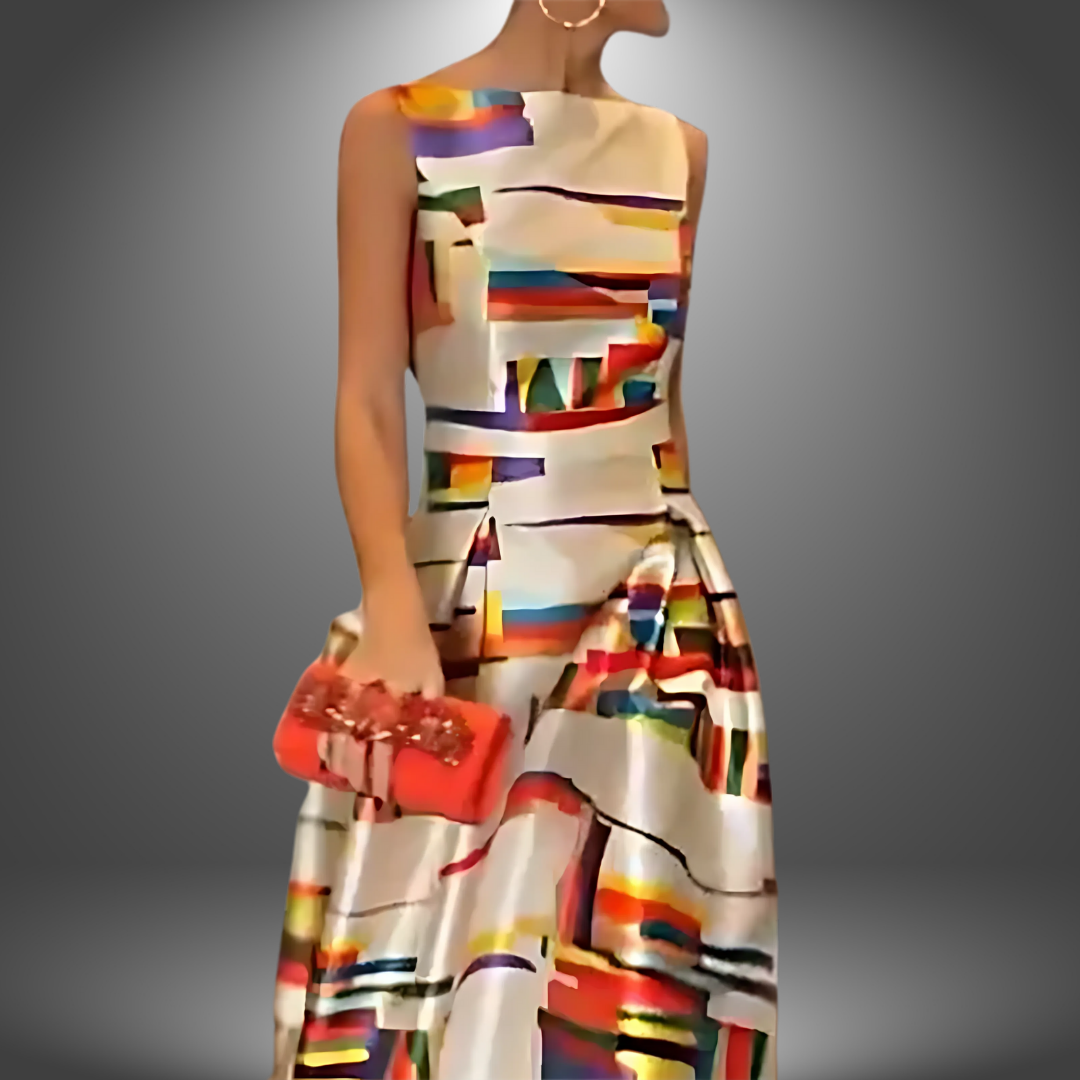 Odalys — Geometric Print Maxi Dress For Flowing Sleeveless Summer Statement