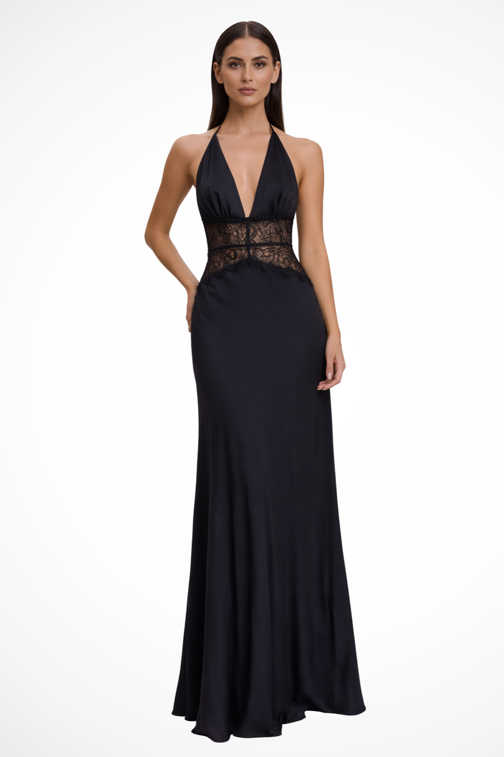 Lacebackless — Lace Maxi Dress With Modern Halter Neck Backless Wedding Design Black