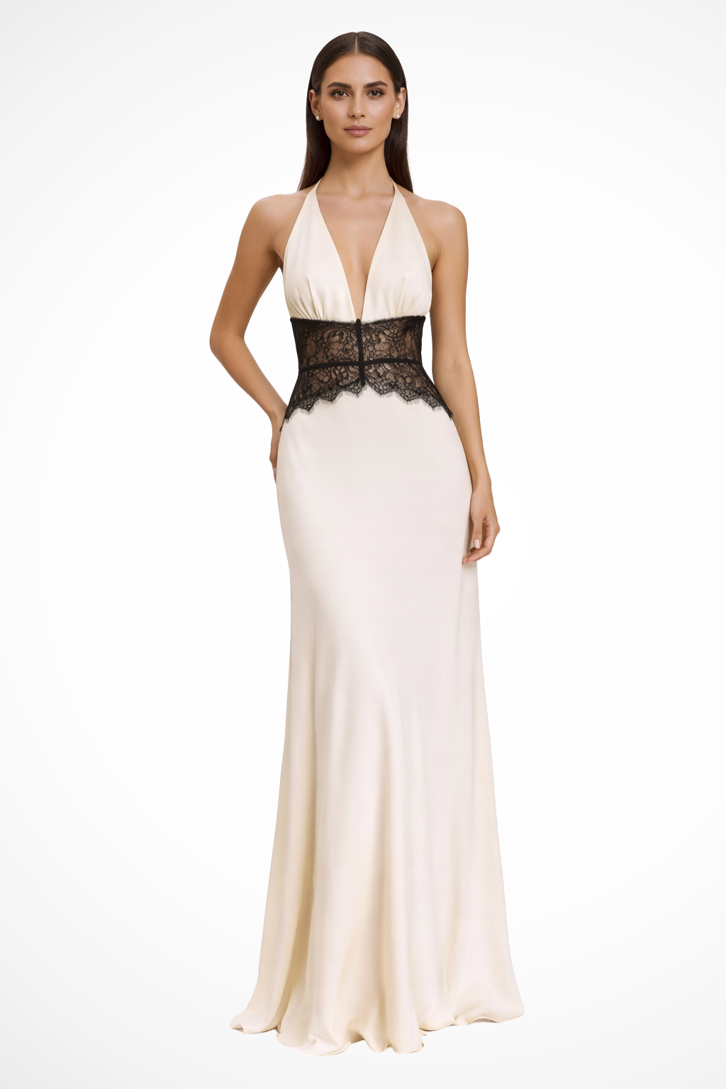 Lacebackless — Lace Maxi Dress With Modern Halter Neck Backless Wedding Design White