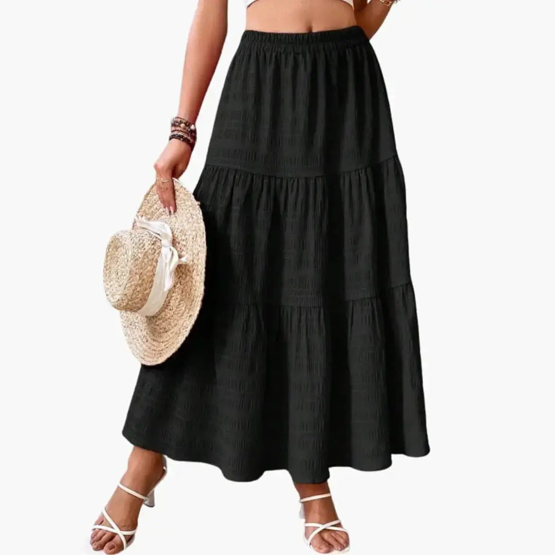 Marisette — Layered Woven Maxi Skirt With Elegant Ankle-Length Tiered Design Black