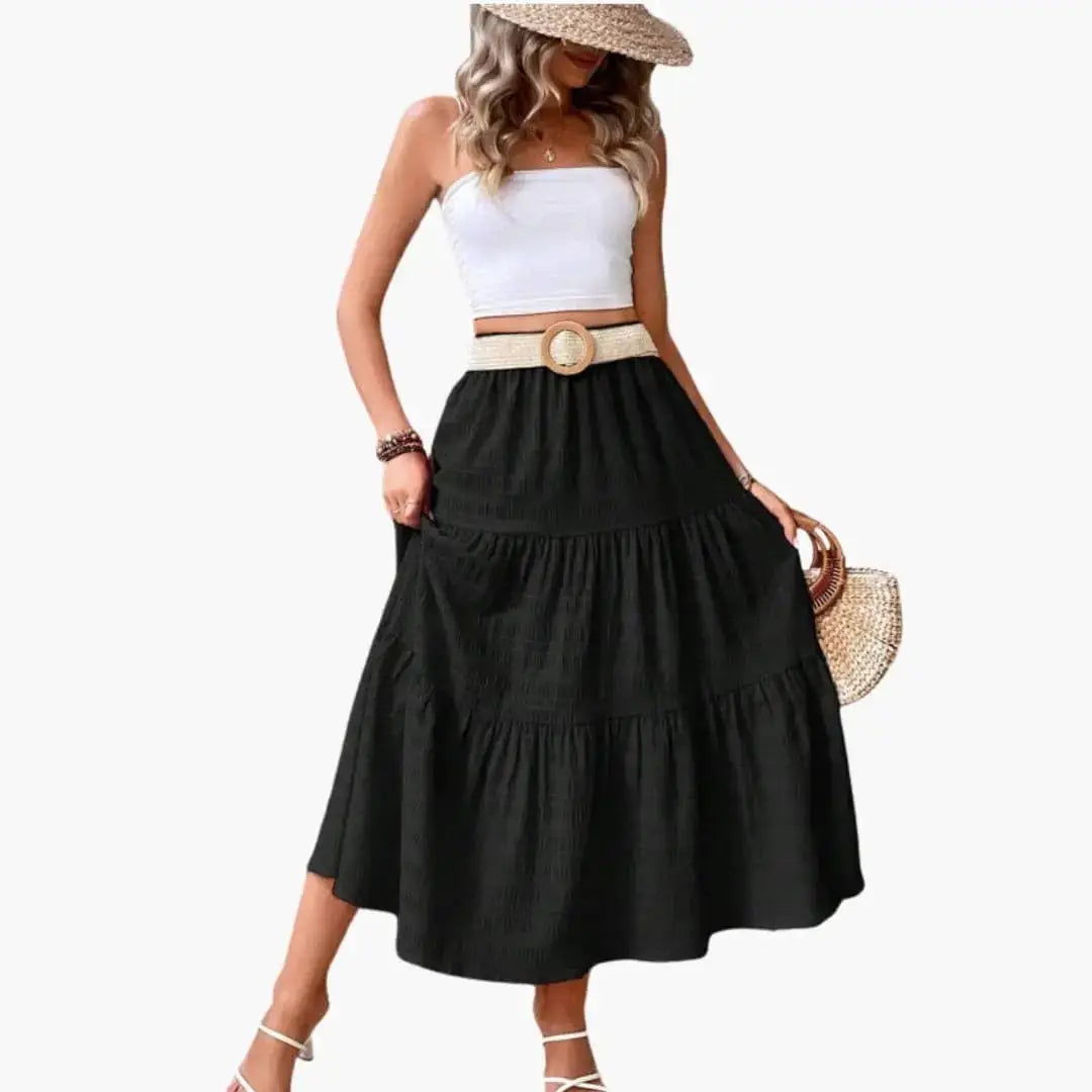 Marisette — Layered Woven Maxi Skirt With Elegant Ankle-Length Tiered Design