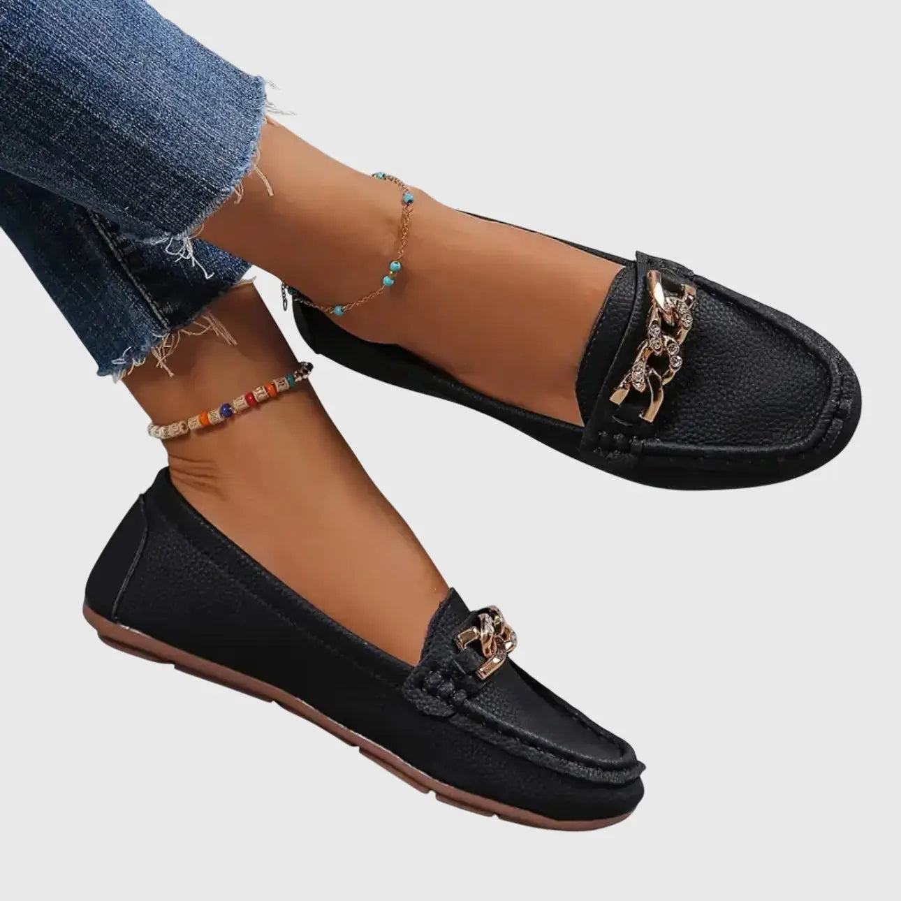 Chainlink — Leather Loafers With Elegant Orthopedic Slip-On Gold-Chain Design