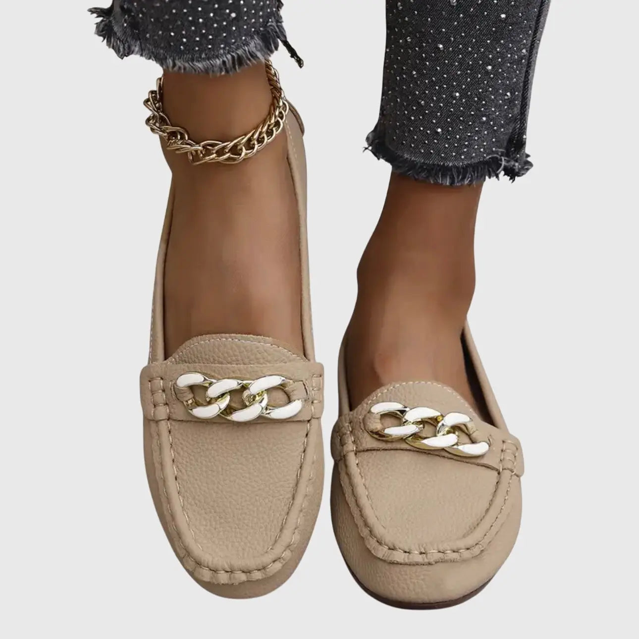 Chainlink — Leather Loafers With Elegant Orthopedic Slip-On Gold-Chain Design