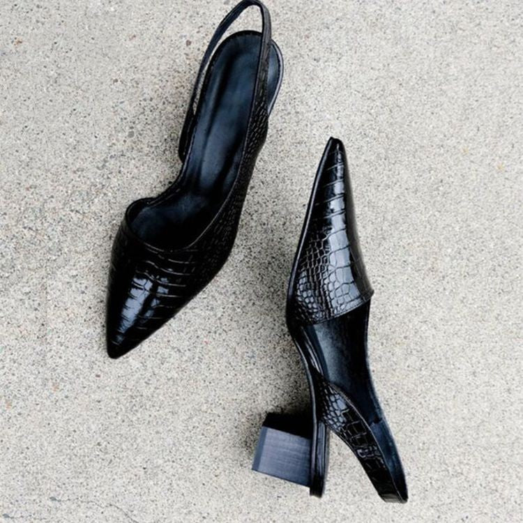 Slingblock — Leather Slingback Heels With Supportive Pointed Toe Block Design