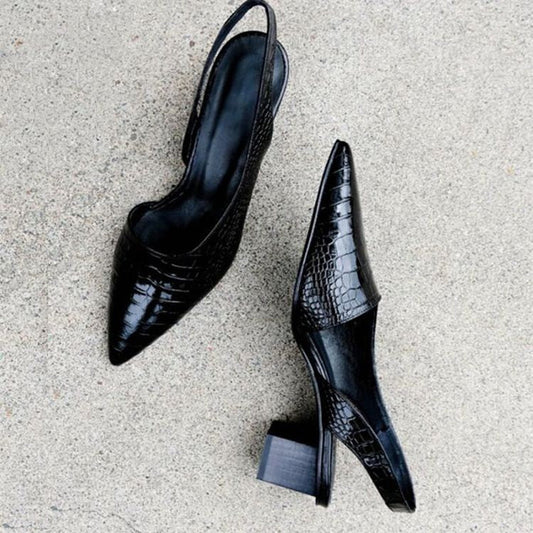 Slingblock — Leather Slingback Heels With Supportive Pointed Toe Block Design