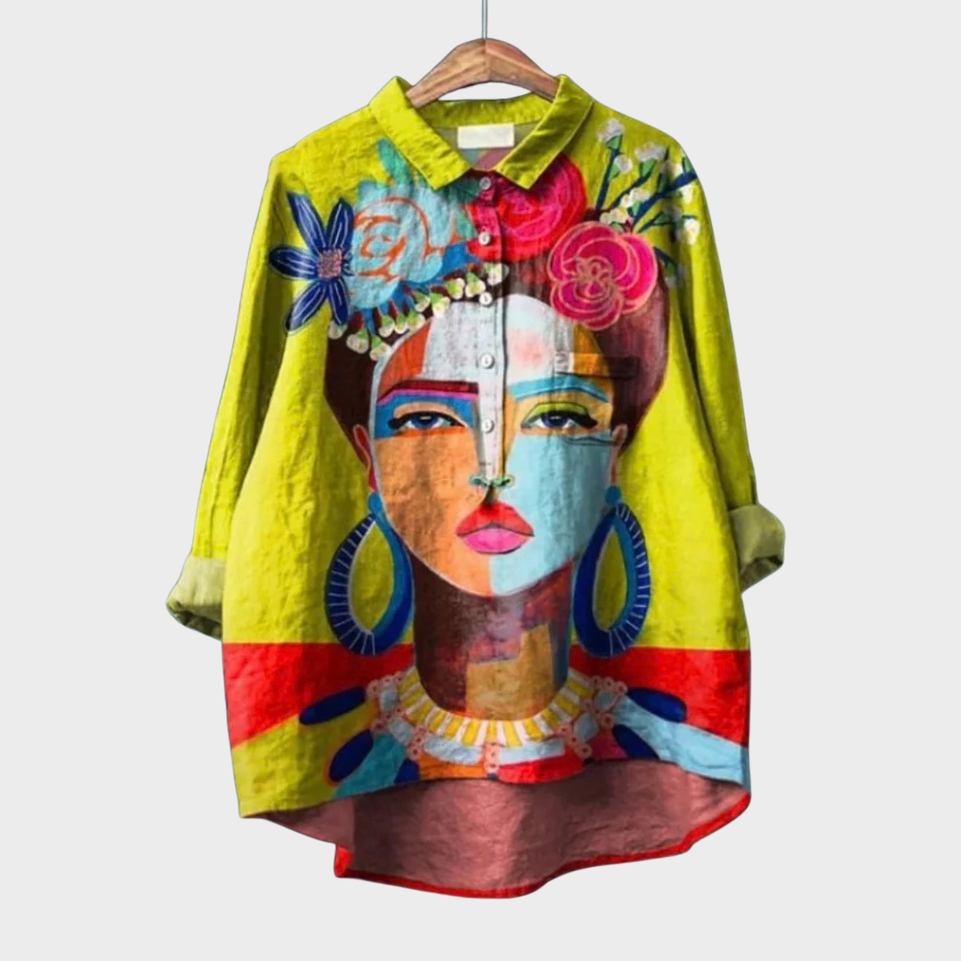 Marisol — Lightweight Cotton Blouse With Artistic Patterned Comfortable Fluid Fit Yellow