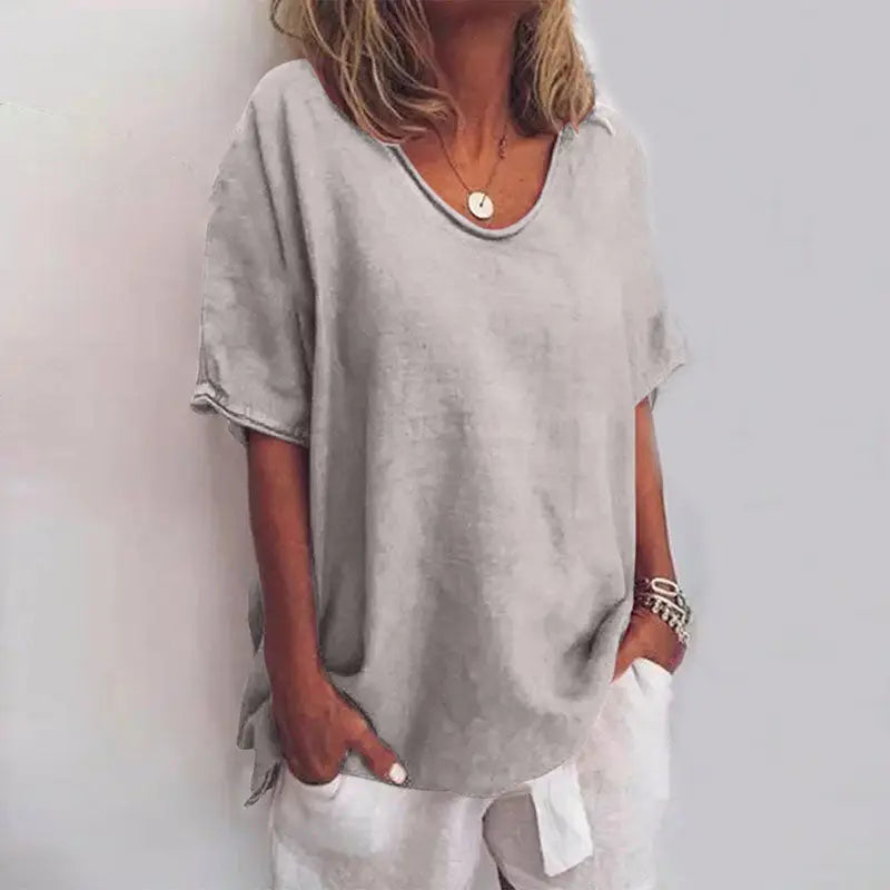Marguerite — Lightweight Cotton Blouse With Flowy Relaxed Summer Fit Grey