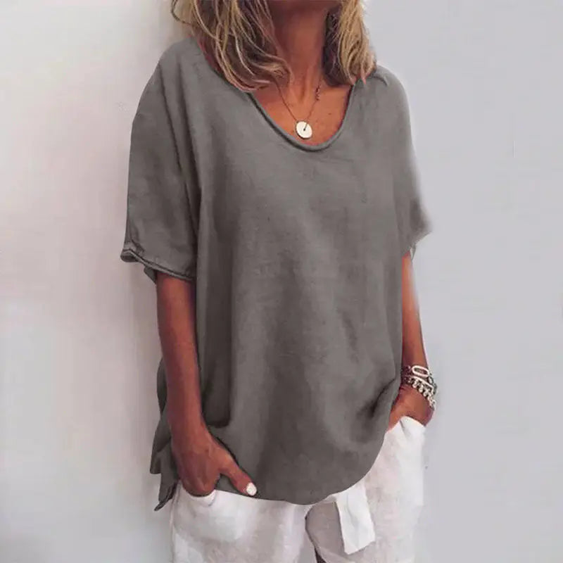 Marguerite — Lightweight Cotton Blouse With Flowy Relaxed Summer Fit Dark Gray