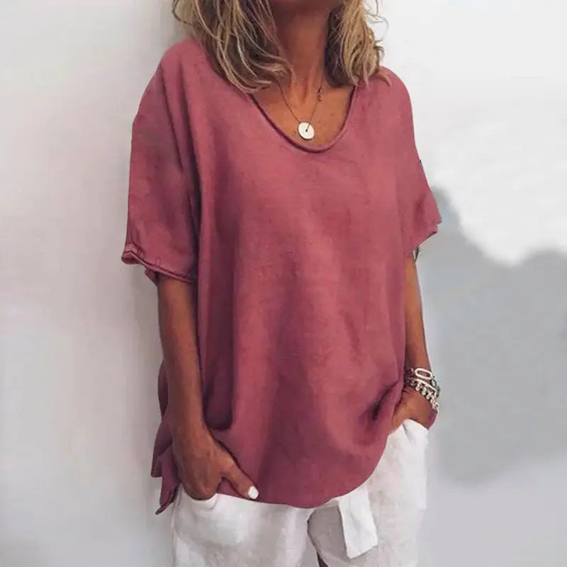 Marguerite — Lightweight Cotton Blouse With Flowy Relaxed Summer Fit Dark Pink