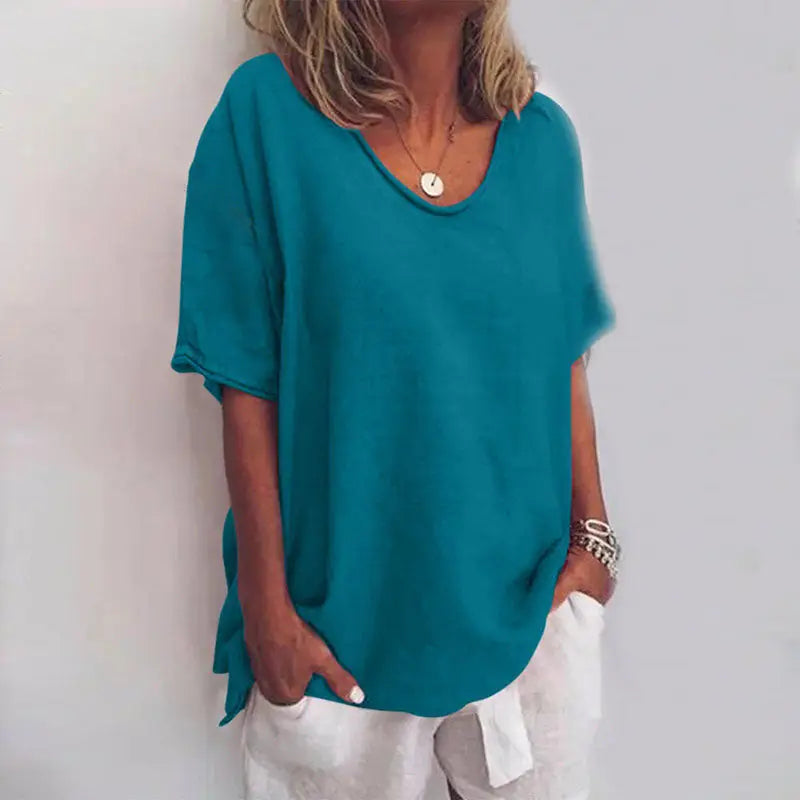 Marguerite — Lightweight Cotton Blouse With Flowy Relaxed Summer Fit Sea Blue