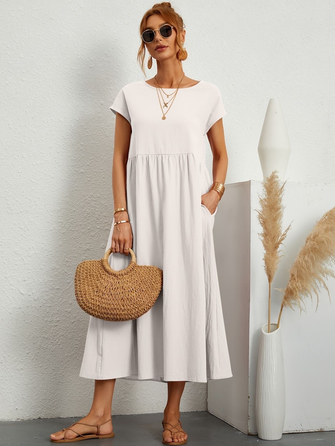 Annabeth — Lightweight Cotton Summer Dress With Relaxed Fit And Refined Neckline White