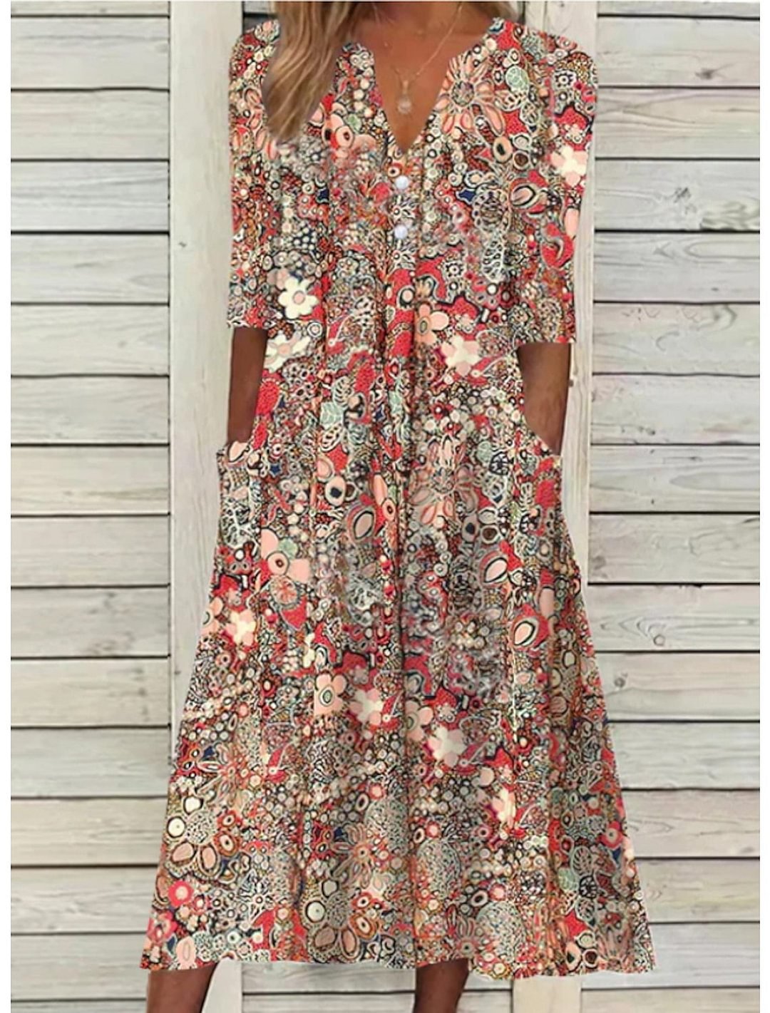 Coraline — Lightweight Cotton Summer Dress With Elegant V-Neck Maxi Design Red