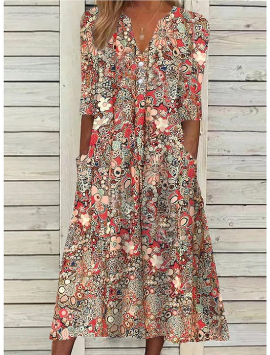 Coraline — Lightweight Cotton Summer Dress With Elegant V-Neck Maxi Design Red