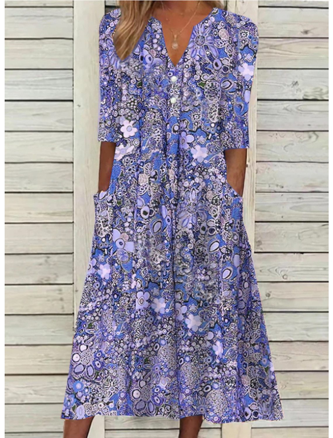 Coraline — Lightweight Cotton Summer Dress With Elegant V-Neck Maxi Design Purple