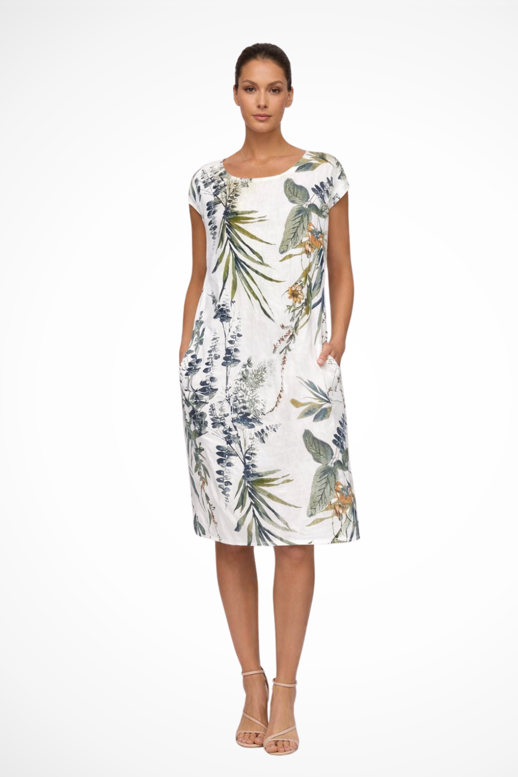 Daphne — Lightweight Cotton Summer Dress With Flowy Relaxed Botanical Print White