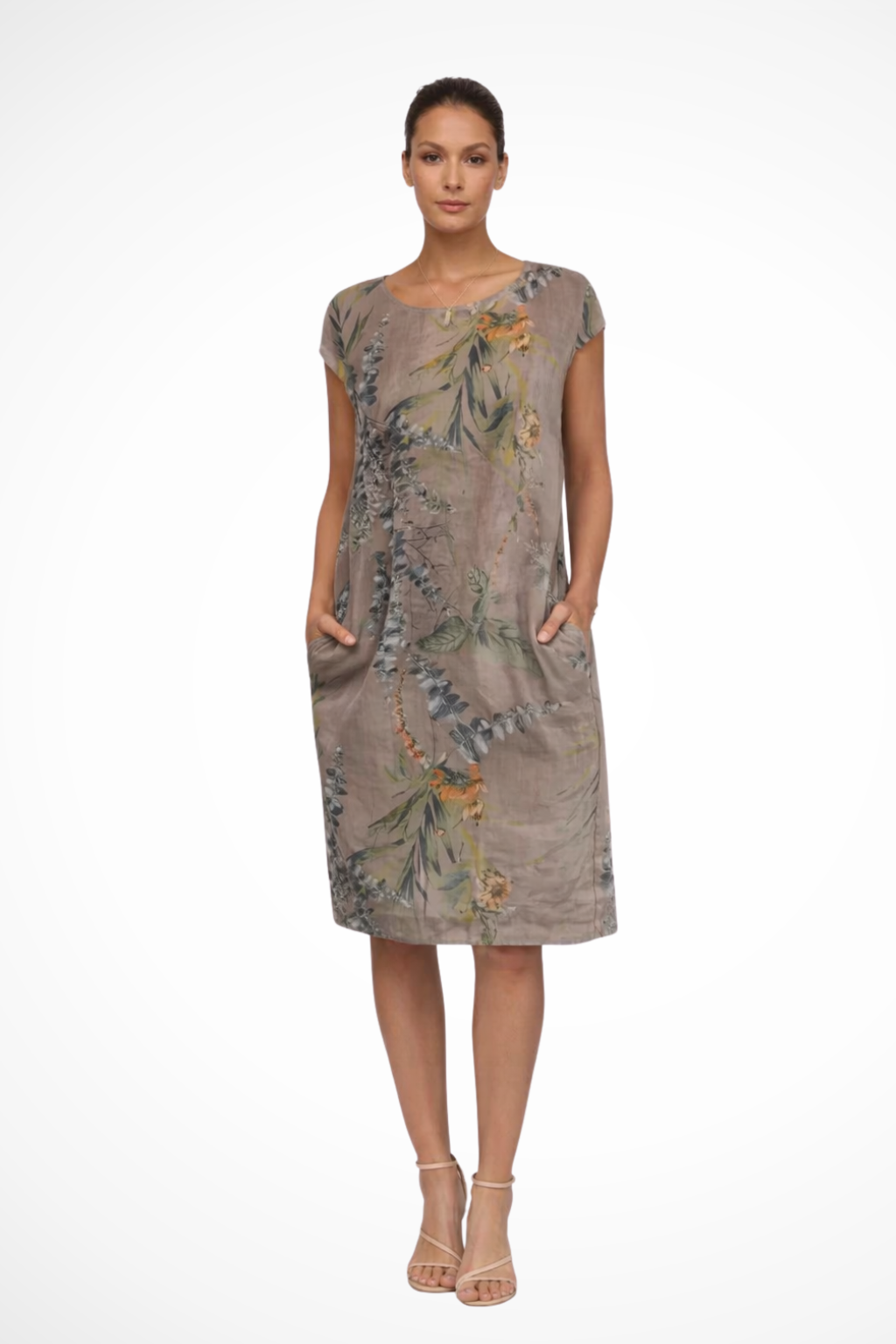 Daphne — Lightweight Cotton Summer Dress With Flowy Relaxed Botanical Print Brown