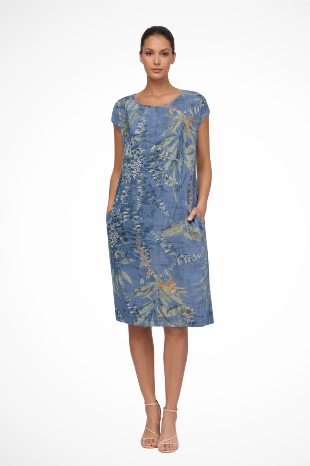 Daphne — Lightweight Cotton Summer Dress With Flowy Relaxed Botanical Print Blue