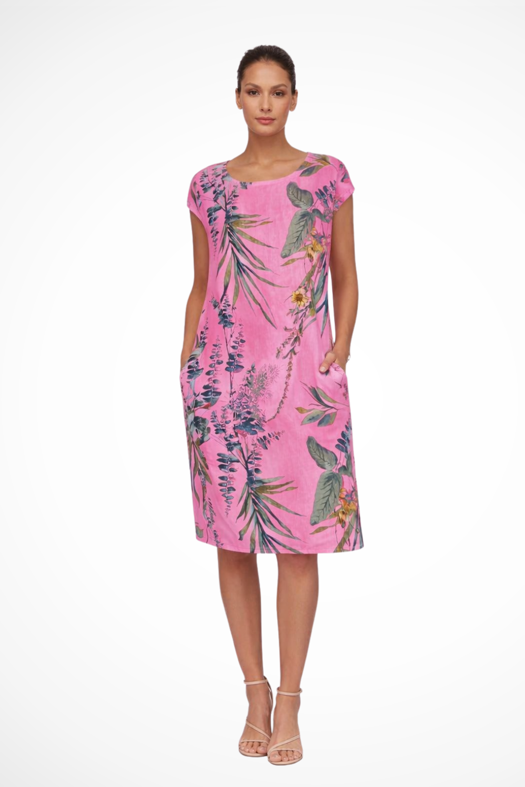 Daphne — Lightweight Cotton Summer Dress With Flowy Relaxed Botanical Print Pink