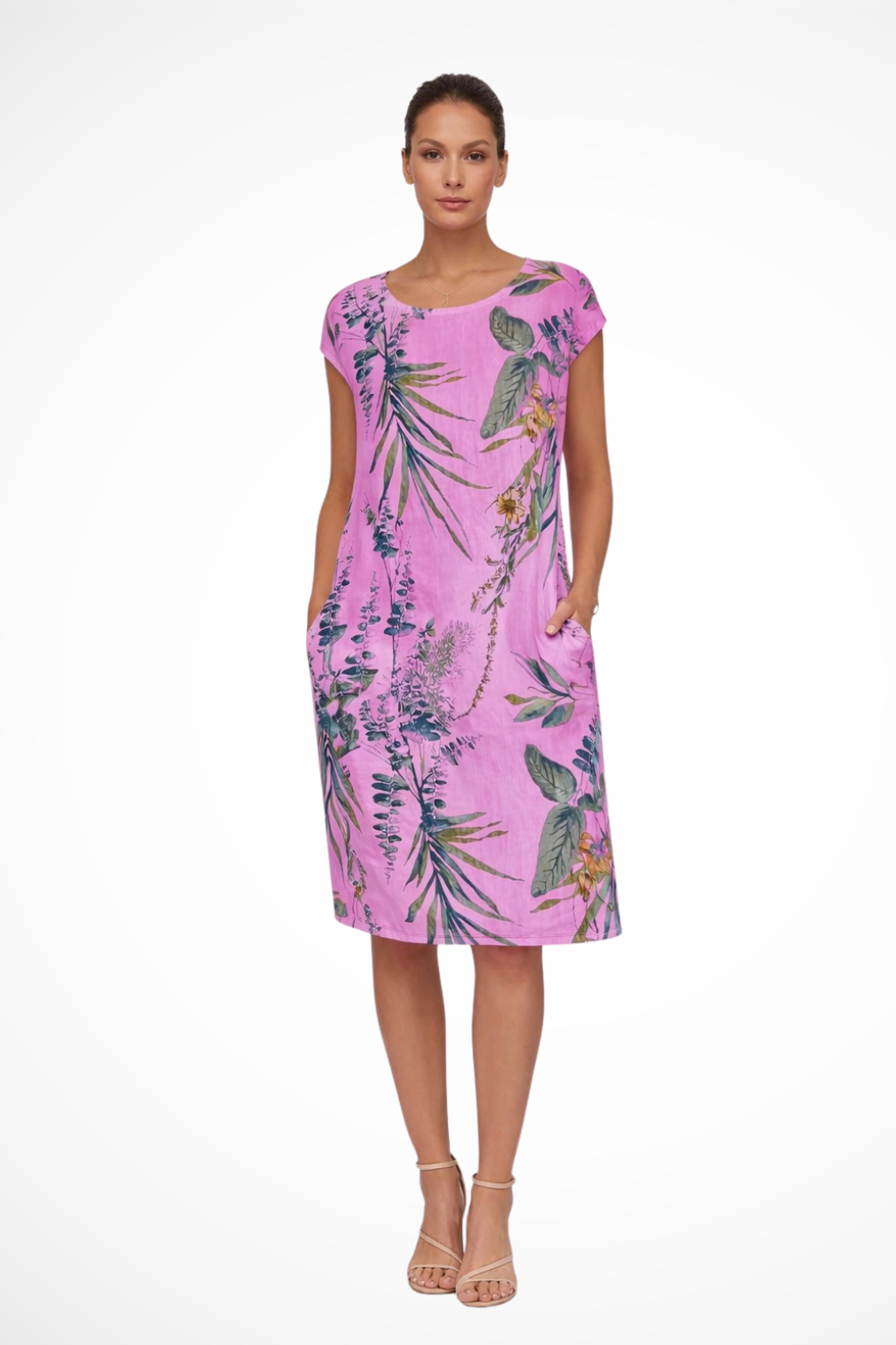 Daphne — Lightweight Cotton Summer Dress With Flowy Relaxed Botanical Print Purple