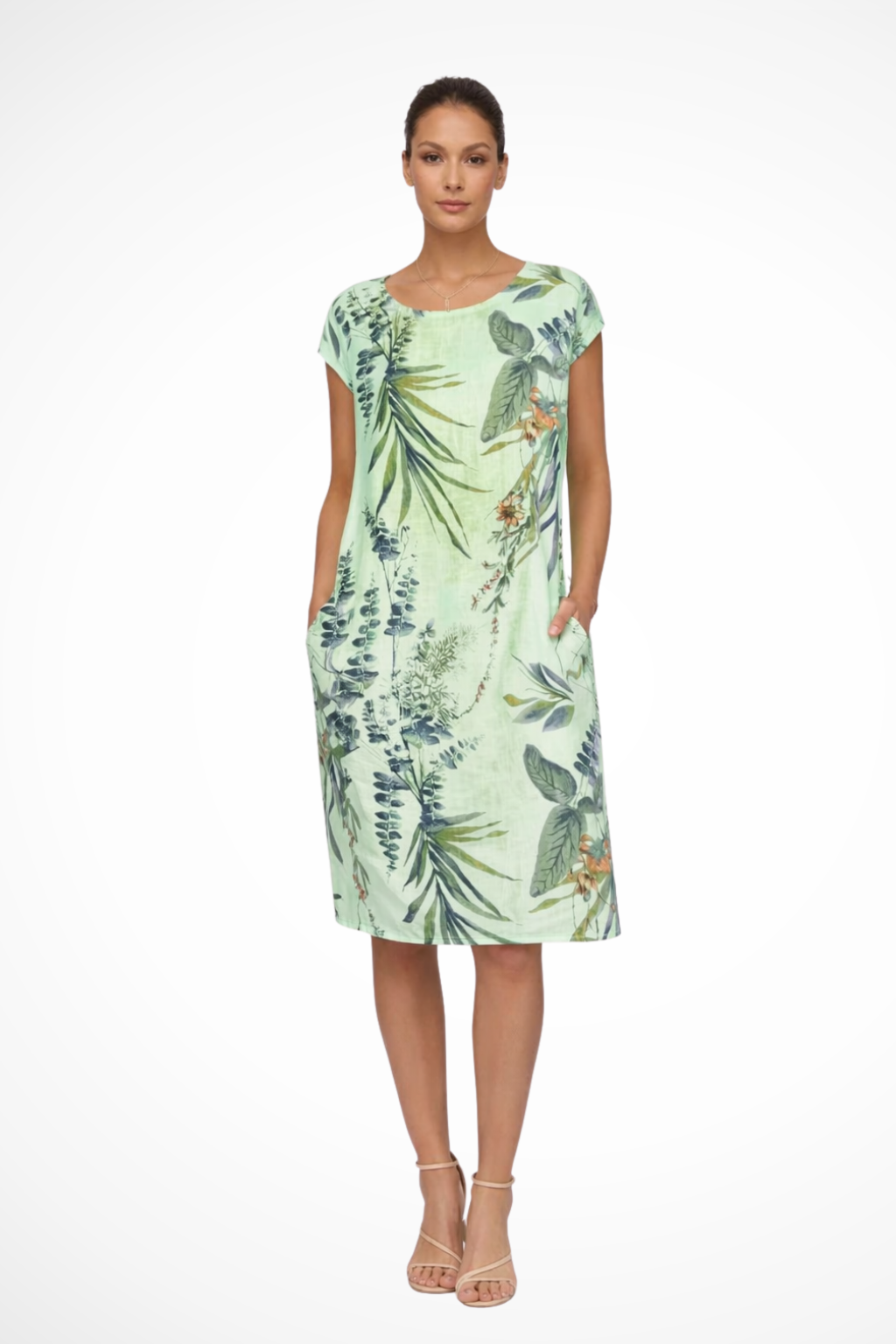 Daphne — Lightweight Cotton Summer Dress With Flowy Relaxed Botanical Print Green