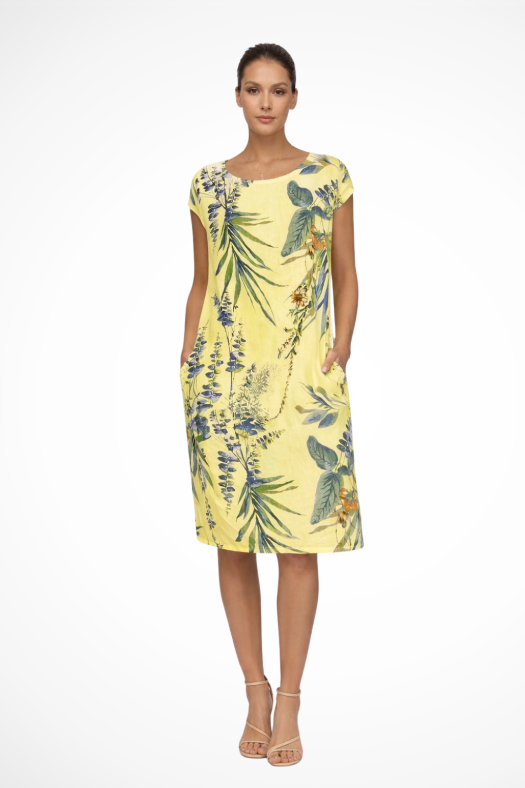 Daphne — Lightweight Cotton Summer Dress With Flowy Relaxed Botanical Print Yellow