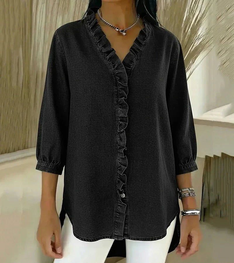 Marisette — Lightweight Ruffled Blouse With Airy Casual Summer Style Black