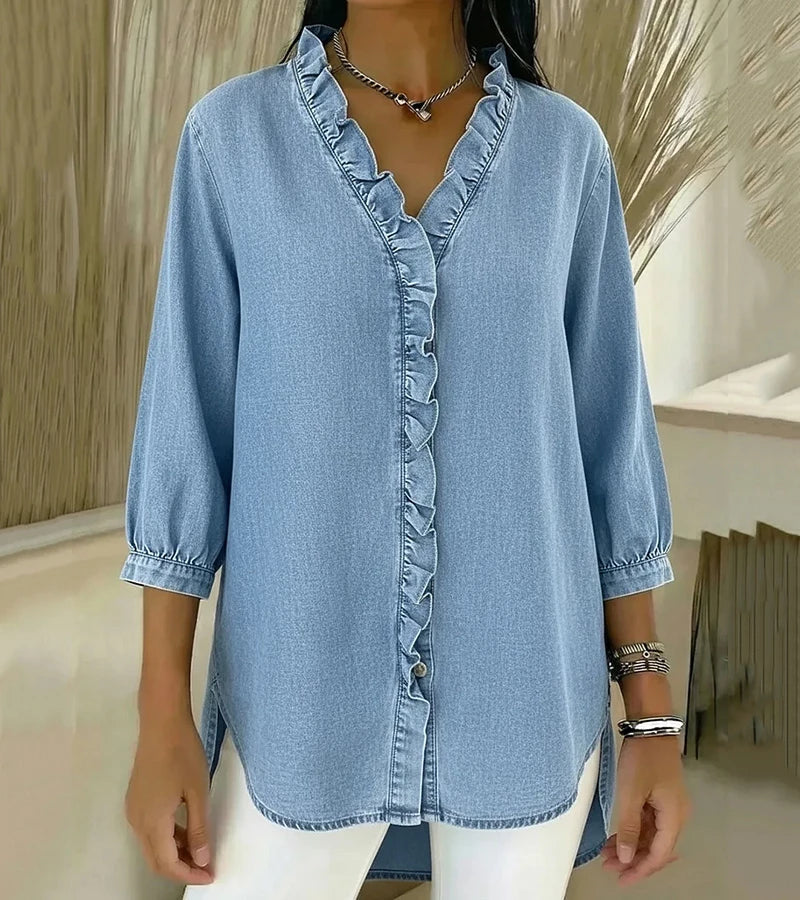 Marisette — Lightweight Ruffled Blouse With Airy Casual Summer Style Light Blue