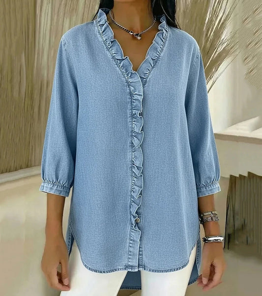 Marisette — Lightweight Ruffled Blouse With Airy Casual Summer Style Light Blue