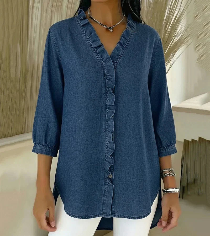 Marisette — Lightweight Ruffled Blouse With Airy Casual Summer Style Navy Blue