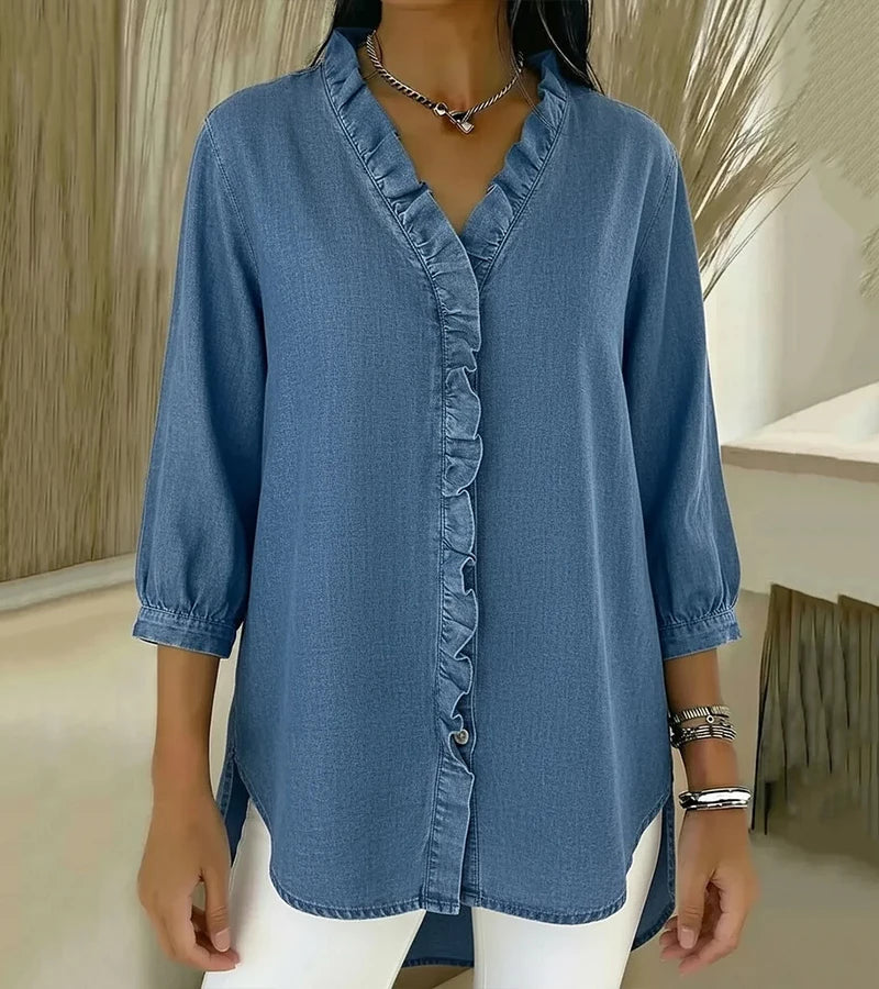 Marisette — Lightweight Ruffled Blouse With Airy Casual Summer Style Blue