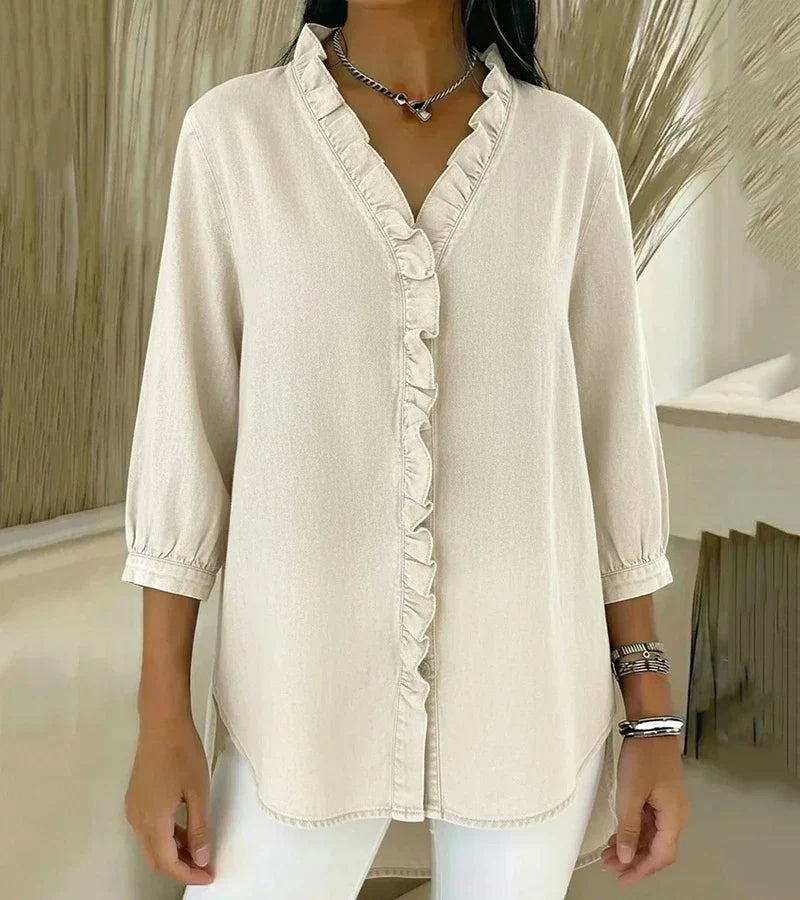 Marisette — Lightweight Ruffled Blouse With Airy Casual Summer Style Apricot
