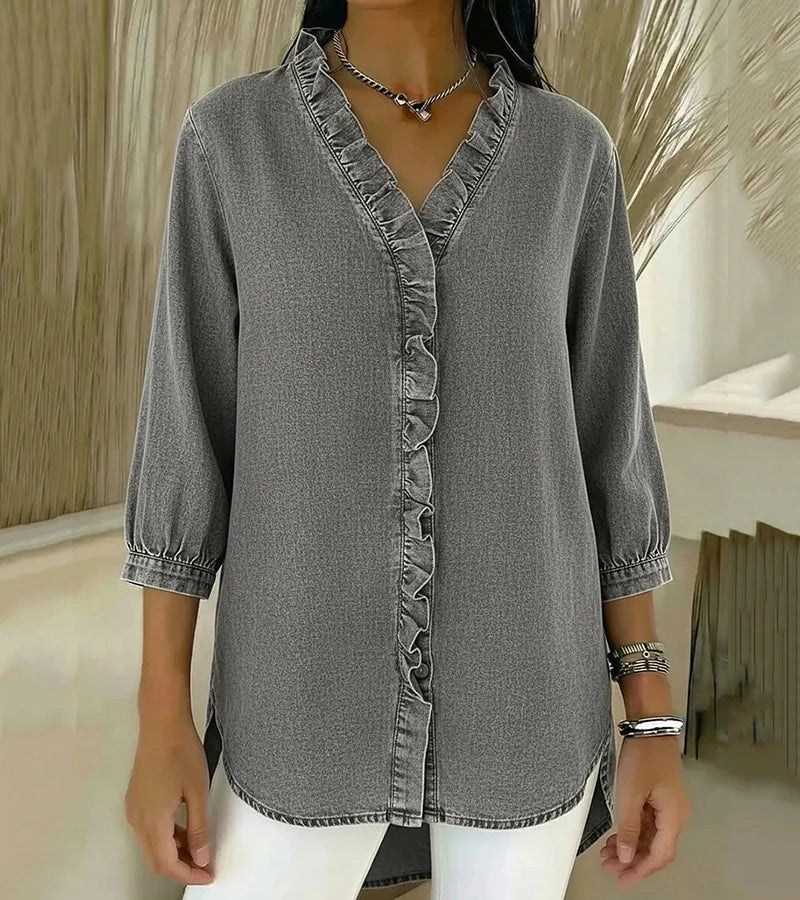 Marisette — Lightweight Ruffled Blouse With Airy Casual Summer Style Grey