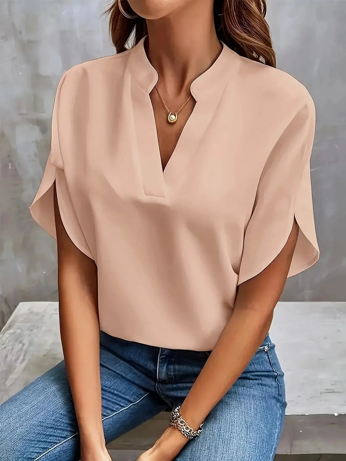 Ottoline — Lightweight Viscose Blouse With Tailored V-Neck Summer Design Pink