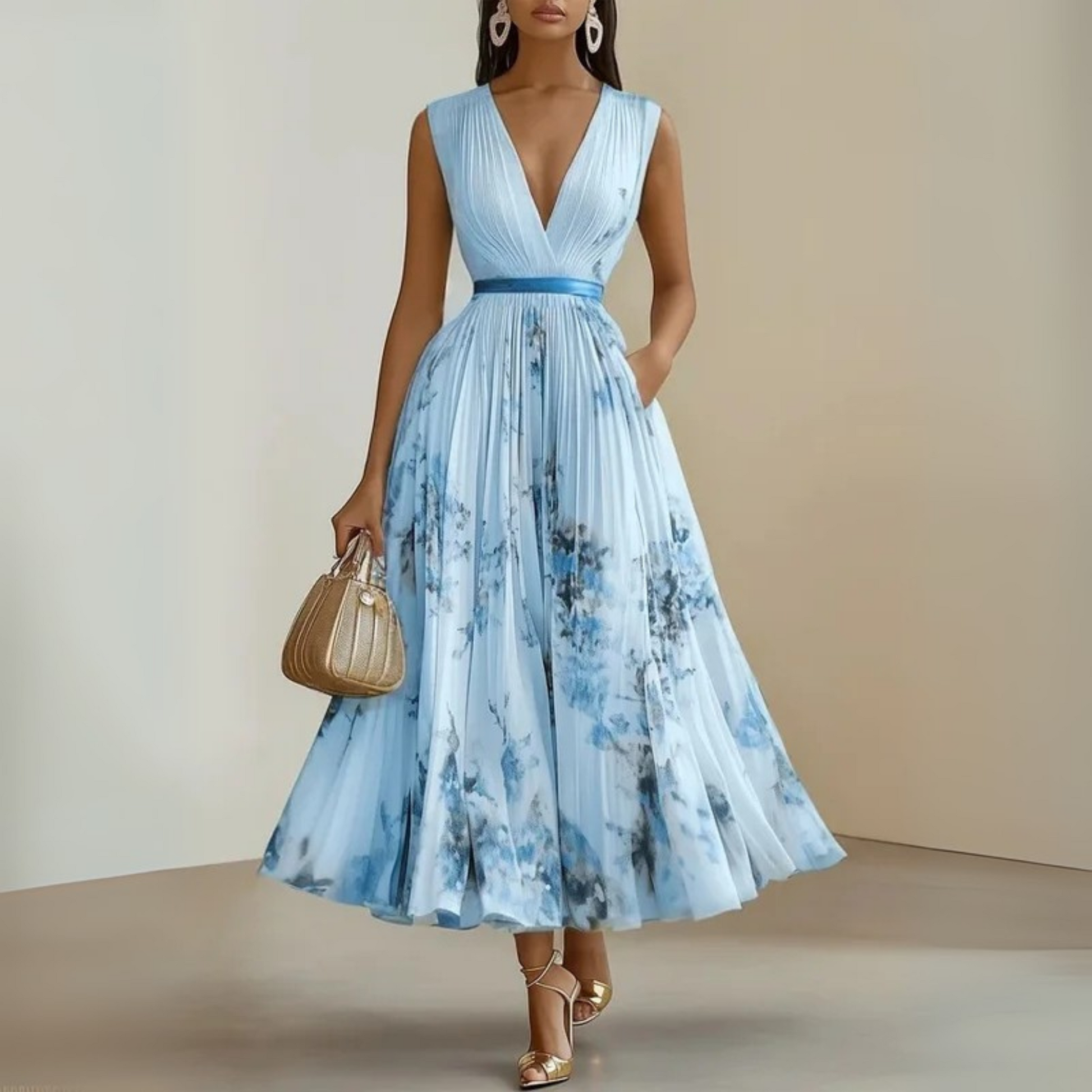 Seraphine — Lightweight Viscose Maxi Dress For Breezy Flowy Summer Style Blue