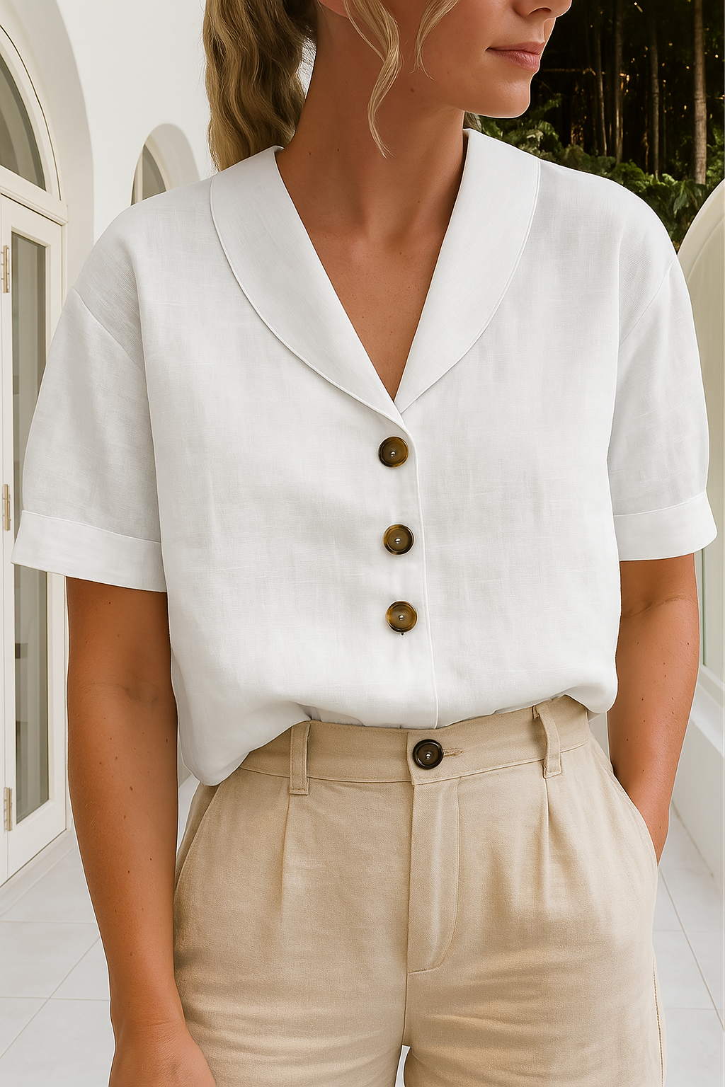 Winnifred — Lightweight White Wrap Blouse With Elegant Long Sleeve Summer Style White