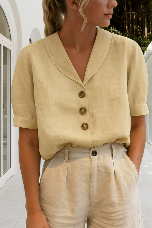 Winnifred — Lightweight White Wrap Blouse With Elegant Long Sleeve Summer Style Beige