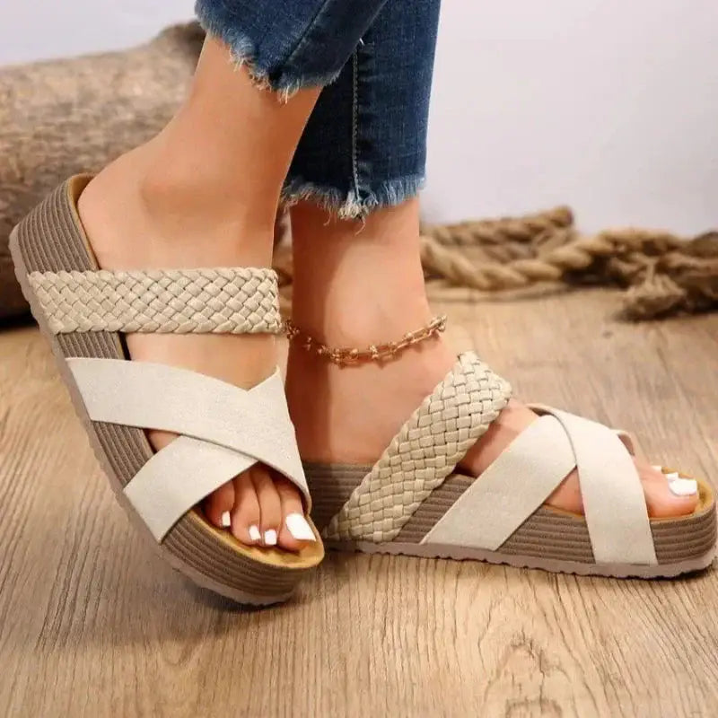 Mattecross — Matte Platform Sandals With Stylish Criss-Cross Open Toe Design White