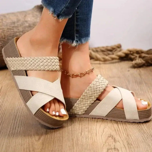 Mattecross — Matte Platform Sandals With Stylish Criss-Cross Open Toe Design White