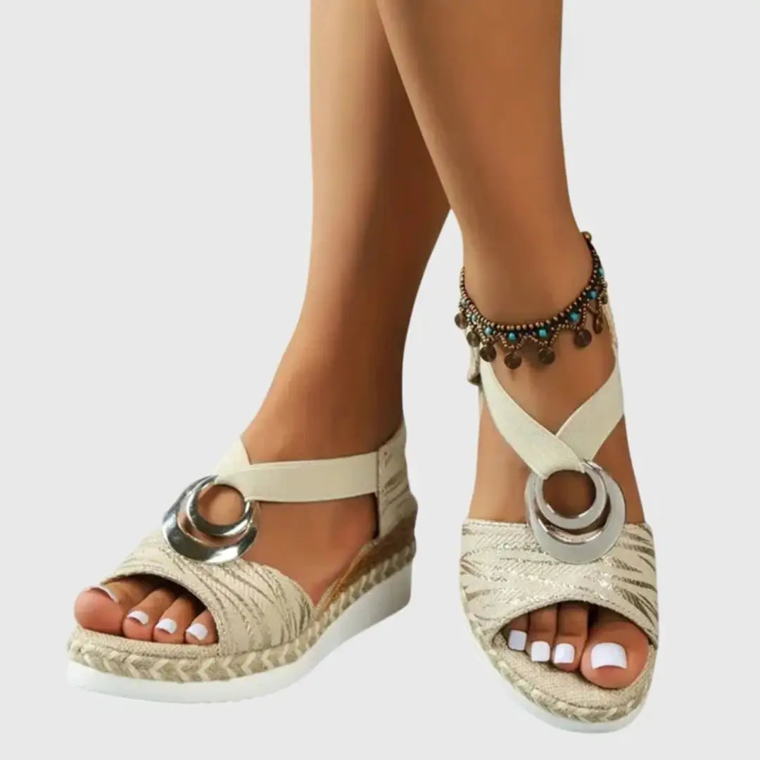 Espadrillenat — Natural Fabric Wedge Sandals With Comfortable Slingback Espadrille Design Beige