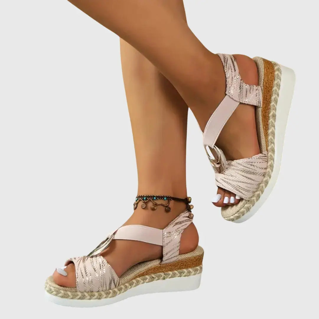 Espadrillenat — Natural Fabric Wedge Sandals With Comfortable Slingback Espadrille Design Pink