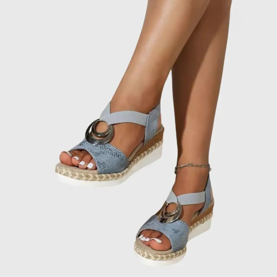 Espadrillenat — Natural Fabric Wedge Sandals With Comfortable Slingback Espadrille Design Blue