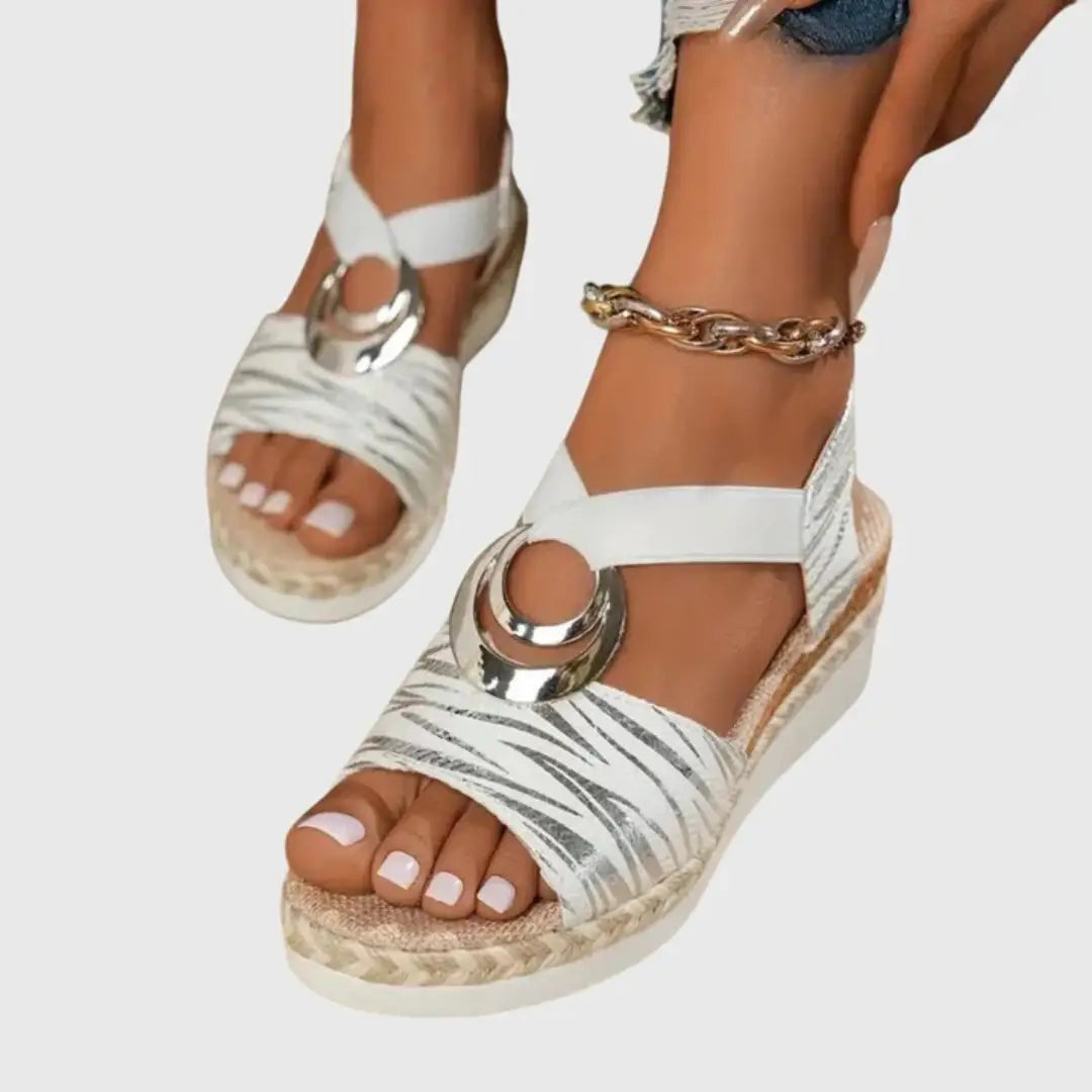 Espadrillenat — Natural Fabric Wedge Sandals With Comfortable Slingback Espadrille Design White