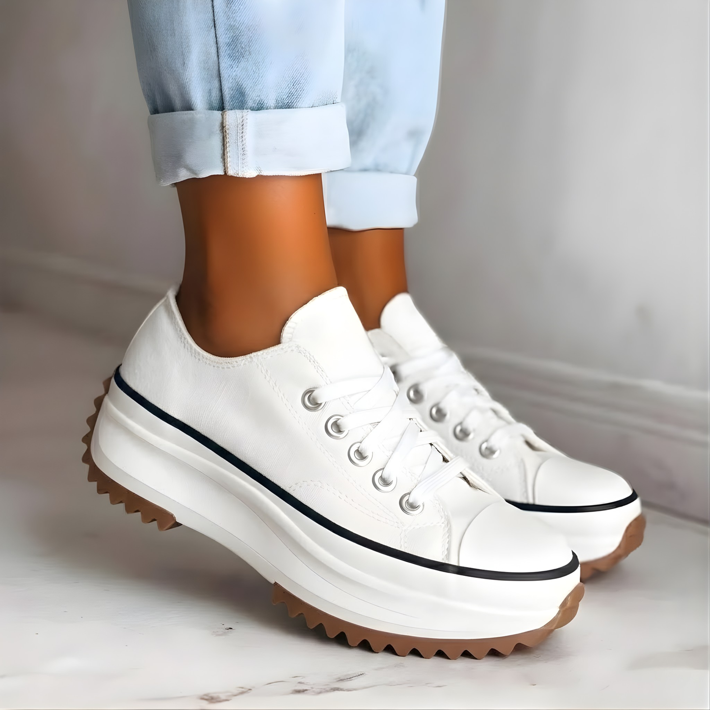 Chunkywalk — Orthopedic Fabric Sneakers With Supportive Chunky Lace-Up Walking Design Alpine White
