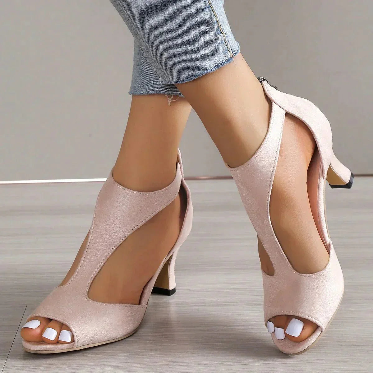 Natalia — Orthopaedic T-Strap Sandals With Elegant Open Toe Block Heel Pink