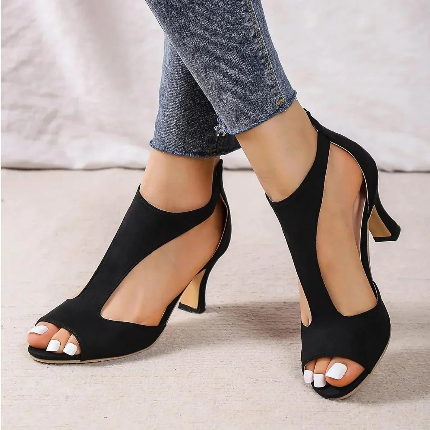 Natalia — Orthopaedic T-Strap Sandals With Elegant Open Toe Block Heel Black